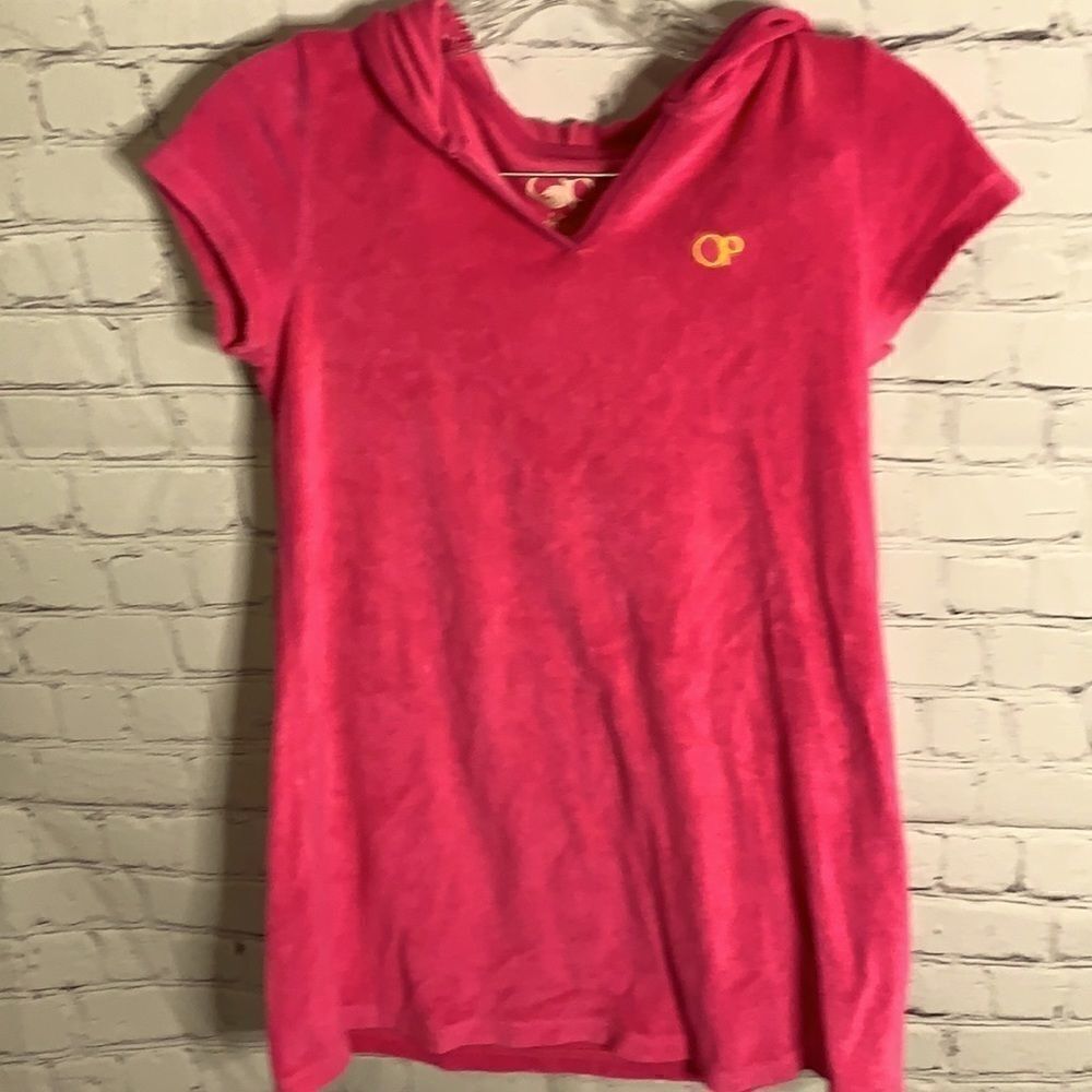 OP Pink Terrycloth Hooded Bathing Suit Cover Up L